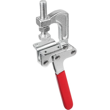 Pull Clamp, W. St. Cage, F1=3000, Standard 1/2-13X2,5, Stainless Steel Bright, Comp:Plastic Comp:Red